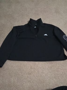 Adidas Black Cropped Quarter-Zip Pullover with White Logo